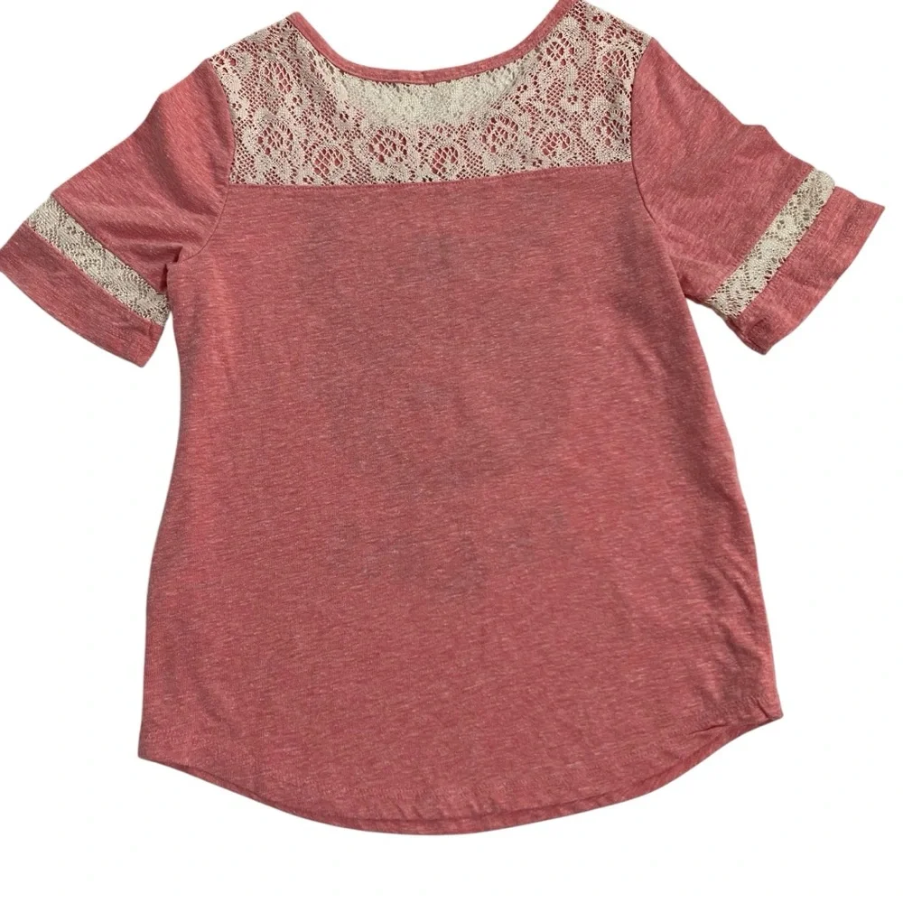 JUSTICE T-Shirt Top Size 7 Lace Pink Sparkle Bear S’mores Graphic Short Sleeve